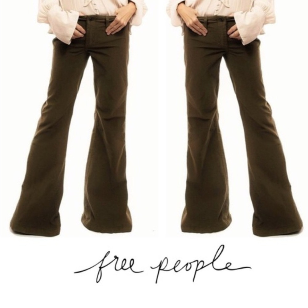 Free People Corduroy Trousers in Military Green